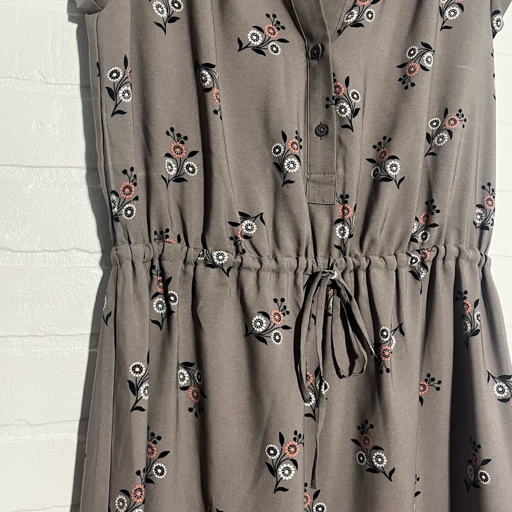 LOFT Womens Dress Taupe Gray Floral Tunic Drawstring Waist Bohemian Small - Picture 4 of 9